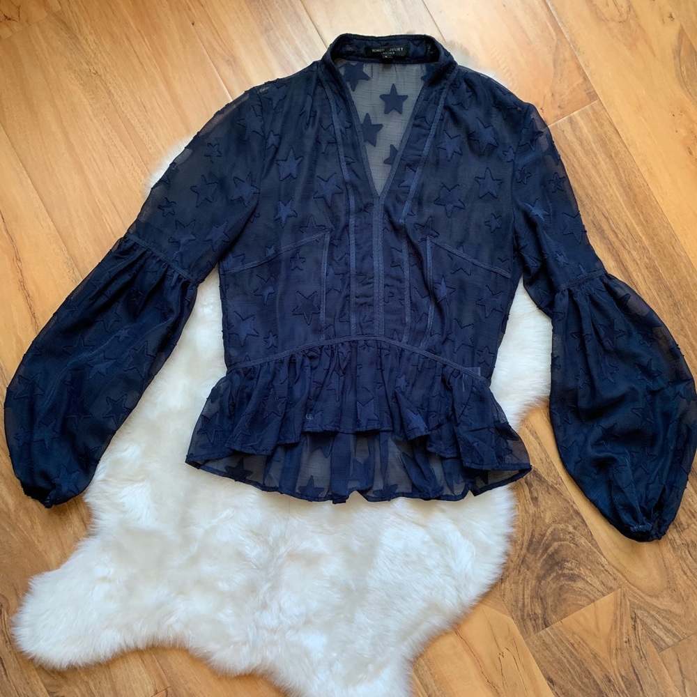 Romeo + Juliet Couture Blue Star Blouse Sz Small
